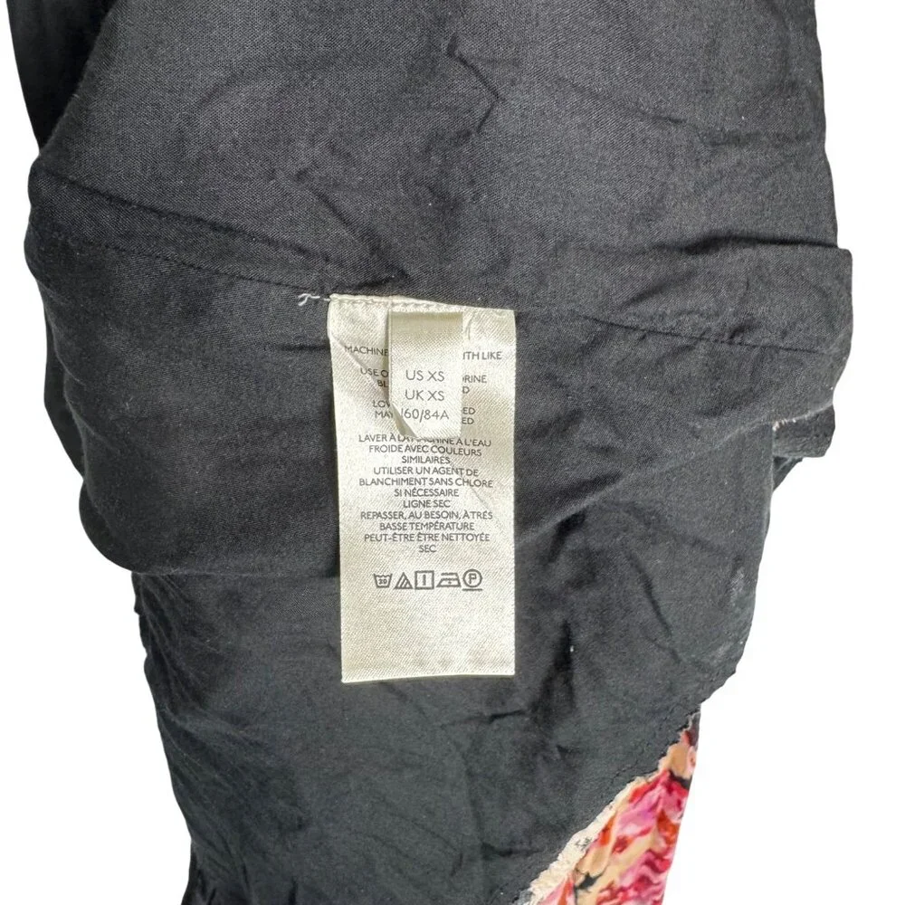Anthropologie 100% Cotton Boho‎ Black Floral Pink Maxi Dress Balloon Sleeve